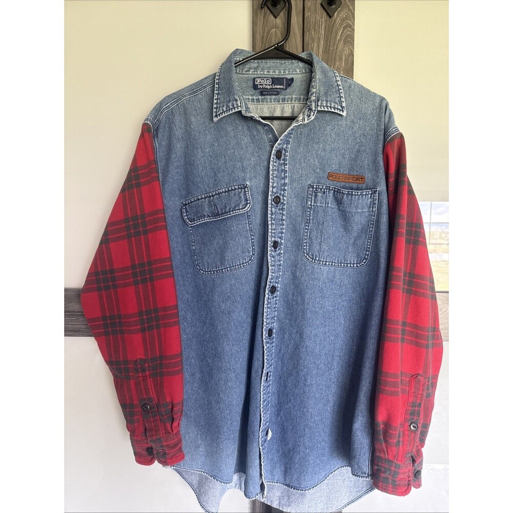 Vintage Polo Sport Ralph Lauren Cotton Mens Size L Long Sleeve Button Down Shirt - Picture 1 of 9